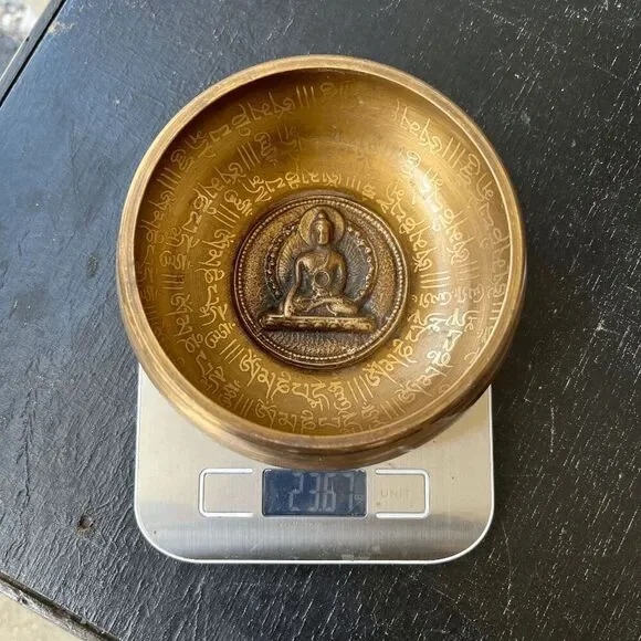 Brass Buddha Singing Bowl with Engraved Sanskrit Mantras 5x2 10oz